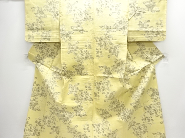JAPANESE KIMONO / ANTIQUE HITOE KIMONO / SILK / FUSHI TSUMUGI / WOVEN FLOWERS
